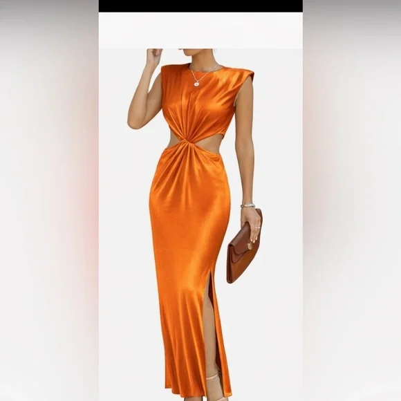 Prinbara Women’s side cut out maxi dress in Orange size Large - Picture 1 of 11